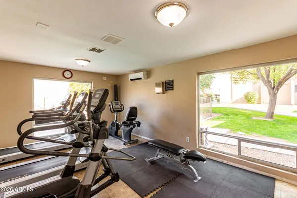 a view of a room with gym equipment