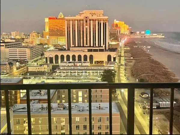 a view of a balcony with city view