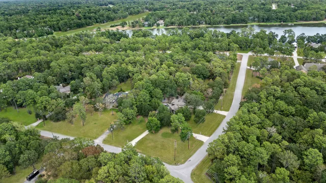 a view of a garden with a lake