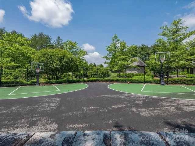 a view of a field of grass and trees