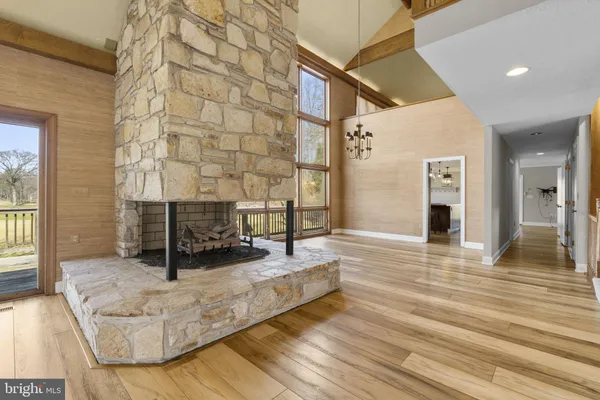 a view of a living room and bathroom