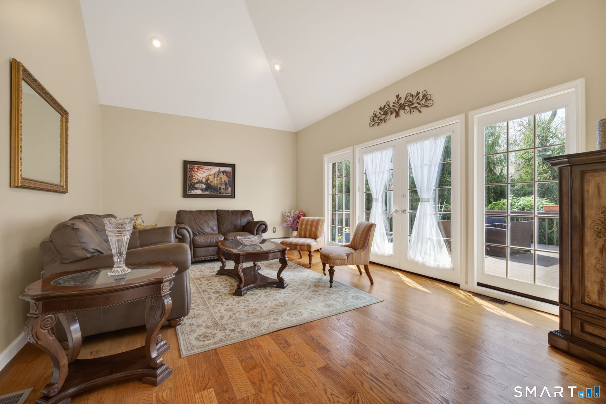 2 Davis Road Woodbridge, CT 06525 - Photo 6 of 40 LIVING ROOM WITH FRENCH DOORS TO DECK