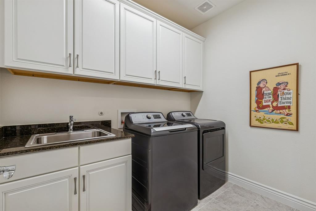 8717 Basanite Avenue Denton, TX 76207 - Photo 28 of 30 a utility room with stainless steel appliances granite countertop a sink and a cabinets