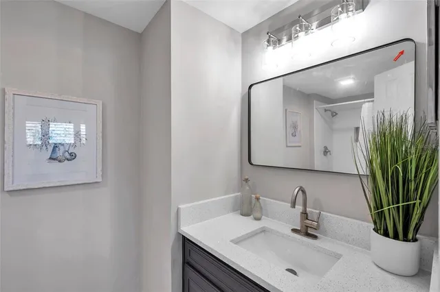 a view of a porch with wooden floor