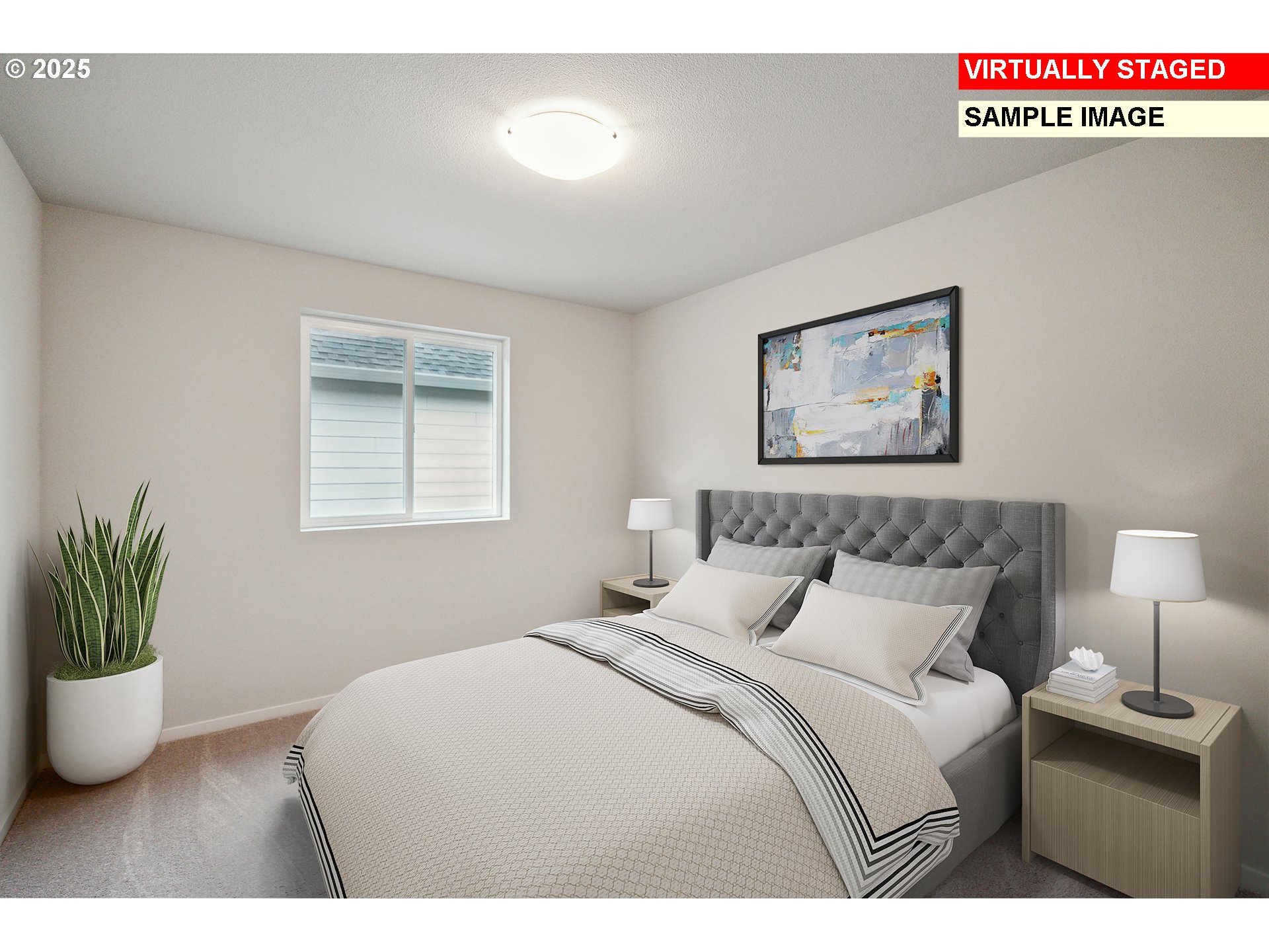 714 Merriott Lane Woodburn, OR 97071 - Photo 12 of 26 a bedroom with a large bed and a potted plant