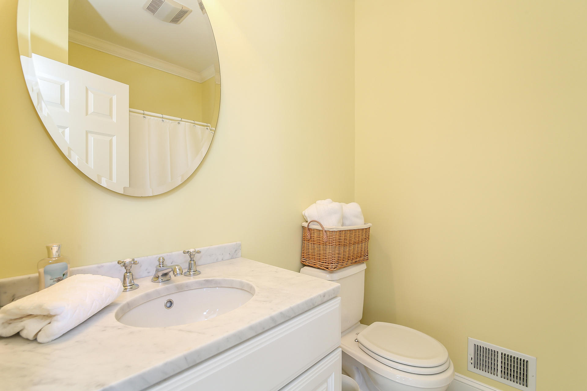 152 Old Studio Road New Canaan, CT 06840 - Photo 19 of 35 a bathroom with a sink a toilet and mirror