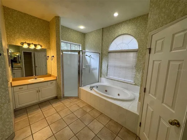 a bathroom with a tub a sink and a shower