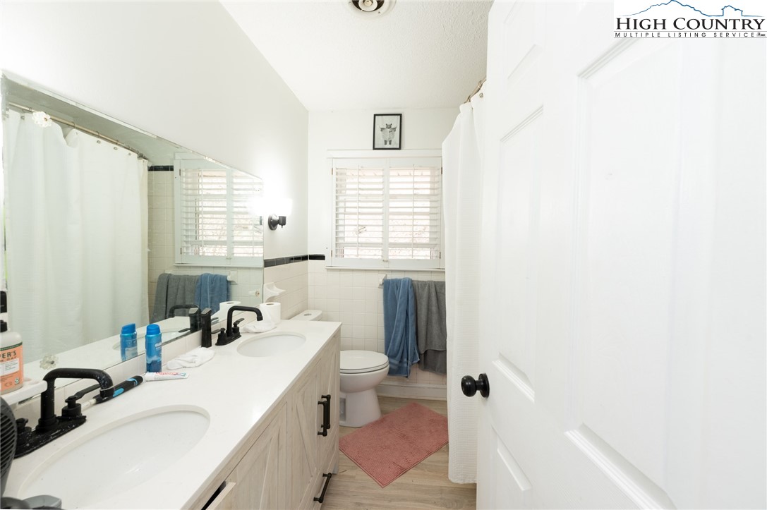 182 Owens Drive Boone, NC 28607 - Photo 16 of 20 a bathroom with a sink a toilet a mirror and shower