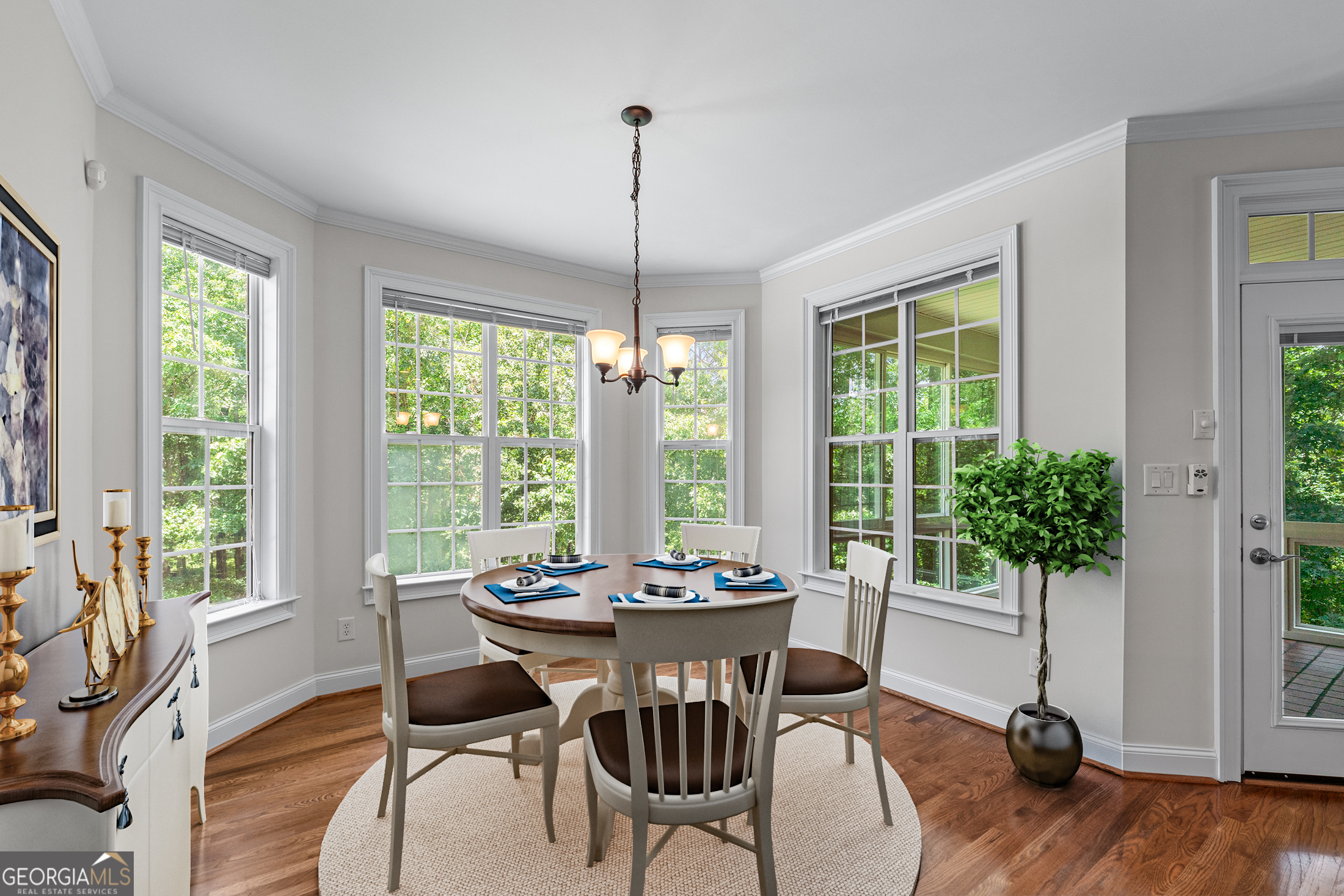 6020 Cochran Mill Road Chattahoochee Hills, GA 30213 - Photo 18 of 44 a view of a dining room with furniture window and outside view