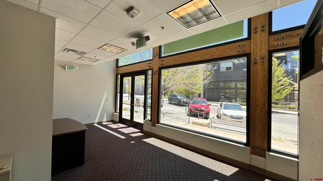 a living room with a large window