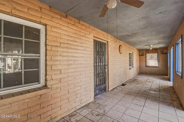a view of a house with a large window
