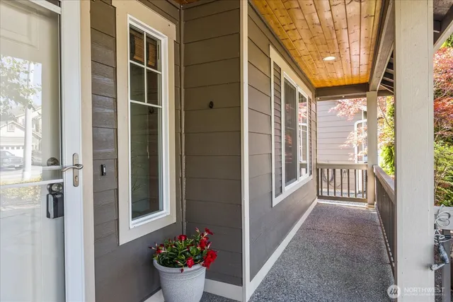 a view of a porch with furniture