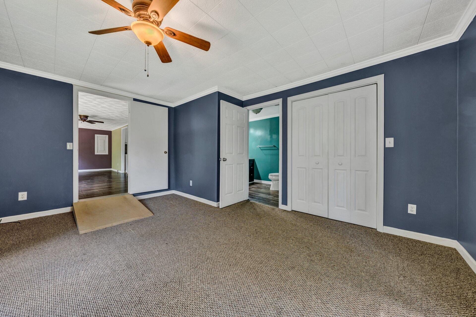 8342 Goodview Road Goodview, VA 24095 - Photo 17 of 30 an empty room with closet and a chandelier fan
