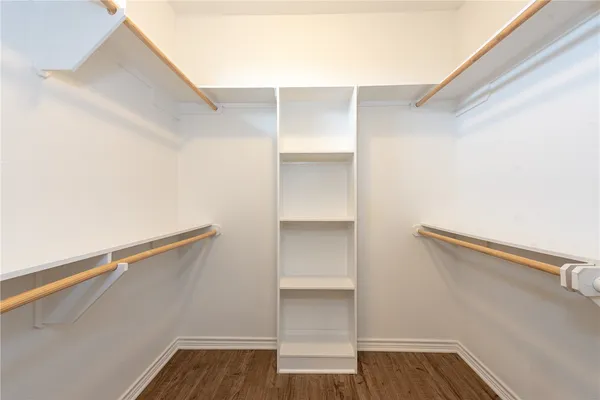a view of walk in closet with empty racks