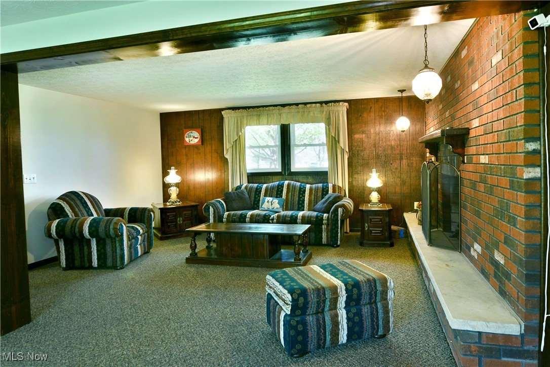 379 Housel Craft Road Bristolville, OH 44402 - Photo 38 of 50 Living area with carpet floors and wood walls