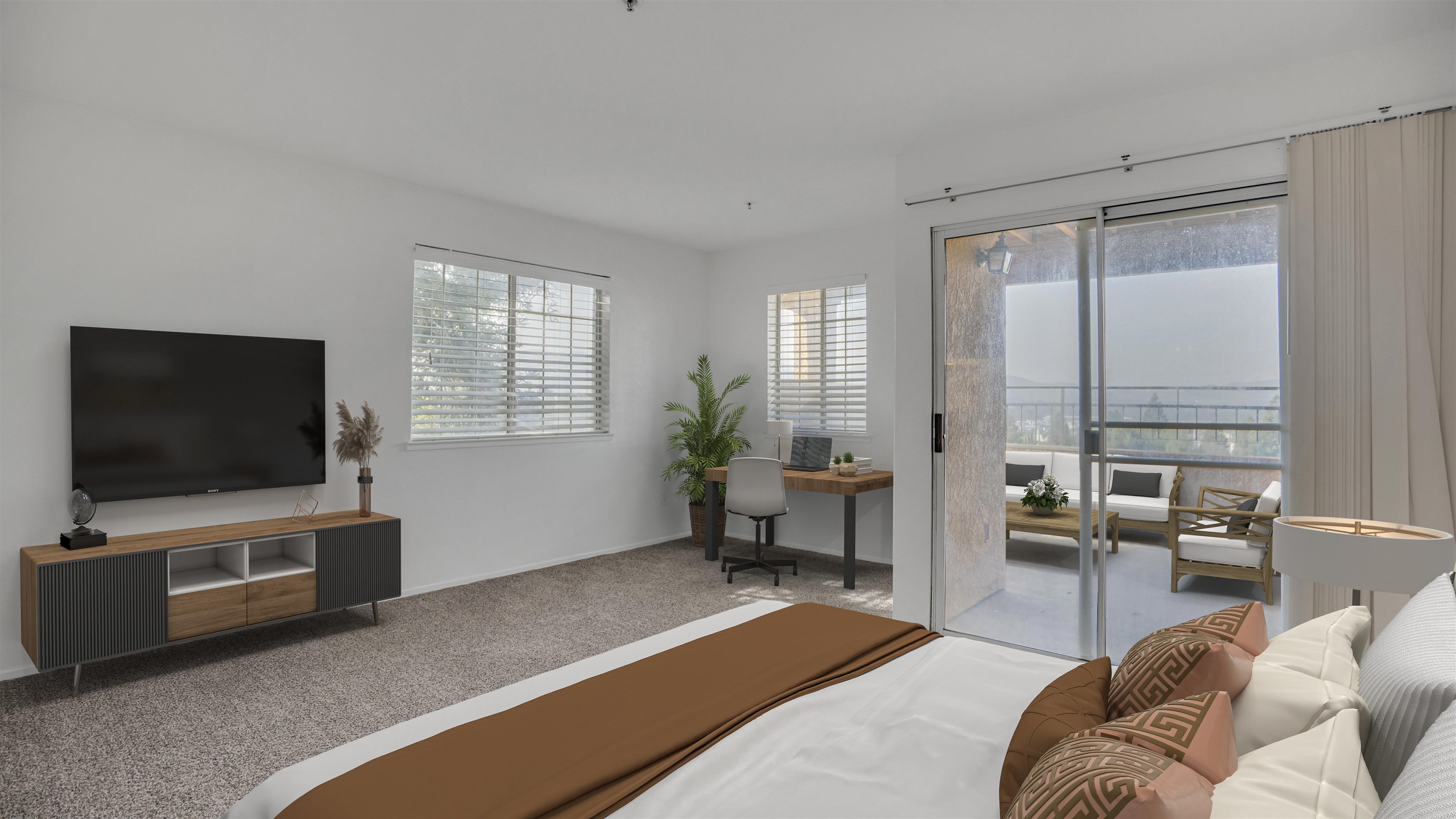 735 Watson Canyon Court, Unit 118 San Ramon, CA 94582 - Photo 12 of 38 Bedroom featuring carpet, an office area, and access to exterior