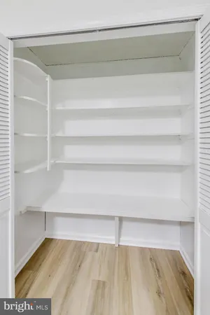 a view of walk in closet with empty racks