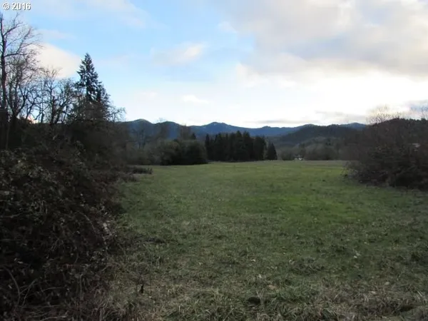 a view of a field with mountains in the background