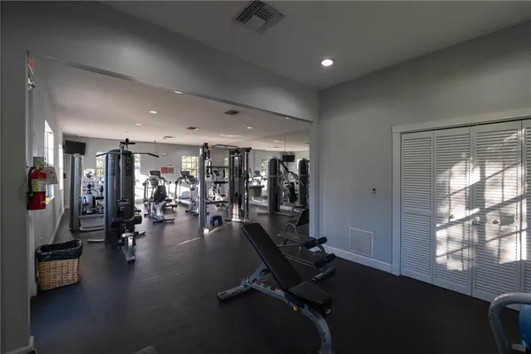 a view of a room with gym equipment