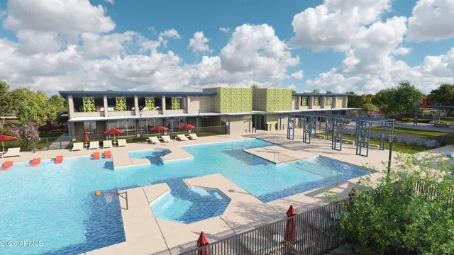 a view of a swimming pool with a lounge chairs