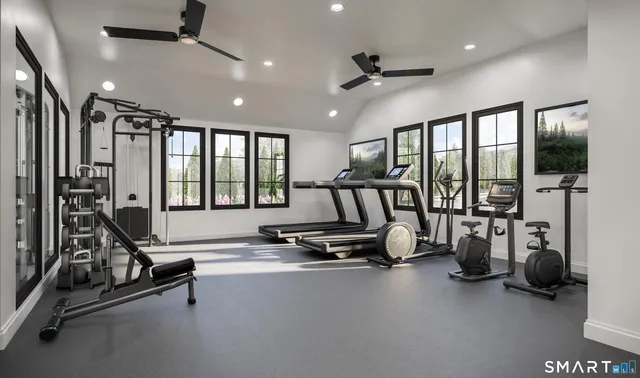 a view of a room with gym equipment