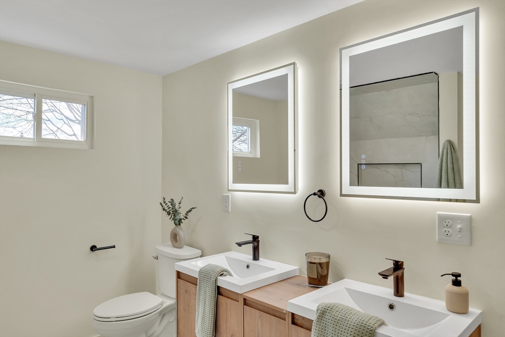 56 Riverview Street Dedham, MA 02026 - Photo 14 of 29 a bathroom with a toilet a sink and mirror