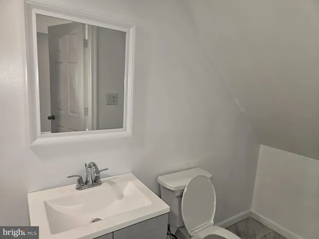 a bathroom with a toilet a sink and mirror