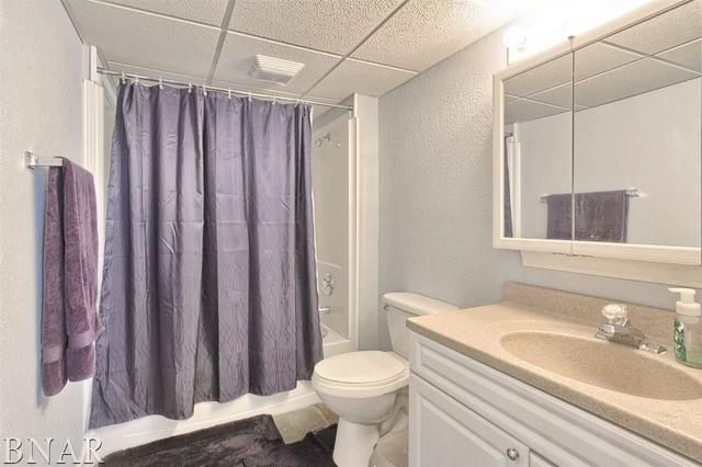 6762 Alexander Road Heyworth, IL 61745 - Photo 27 of 27 a bathroom with a sink a toilet a mirror and shower curtain