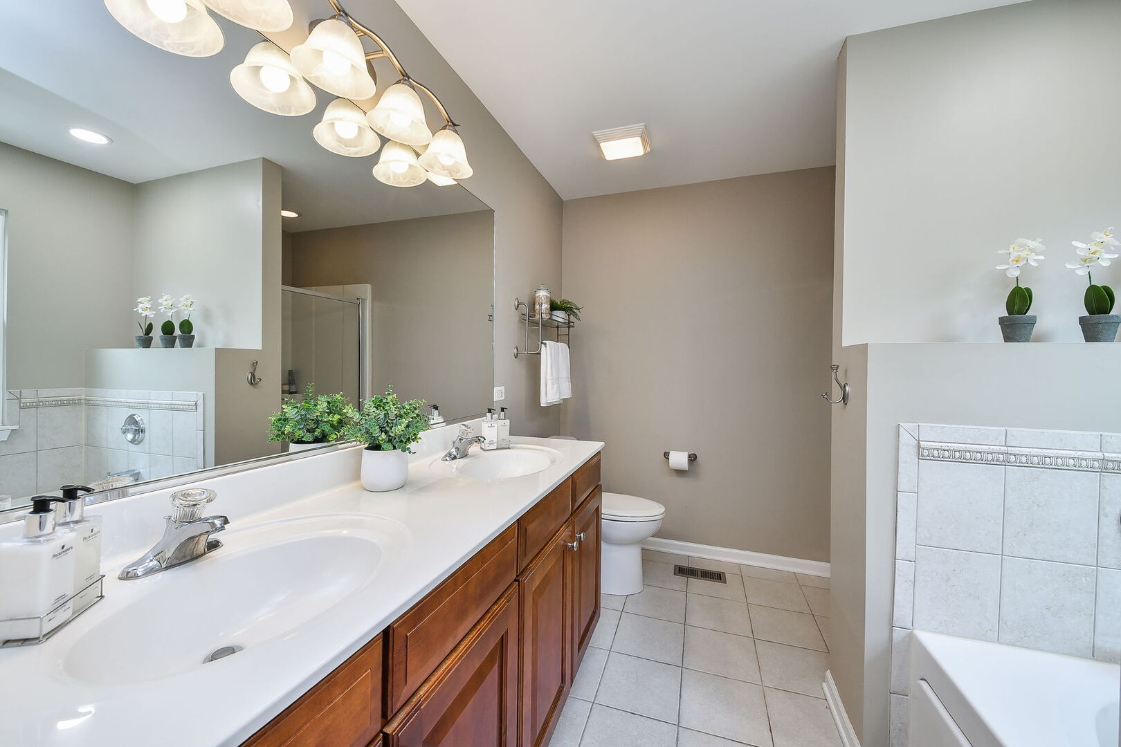 375 Ridge Road North Aurora, IL 60542 - Photo 12 of 24 a spacious bathroom with a granite countertop sink a large mirror and a toilet