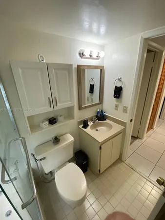 a bathroom with a sink toilet and mirror