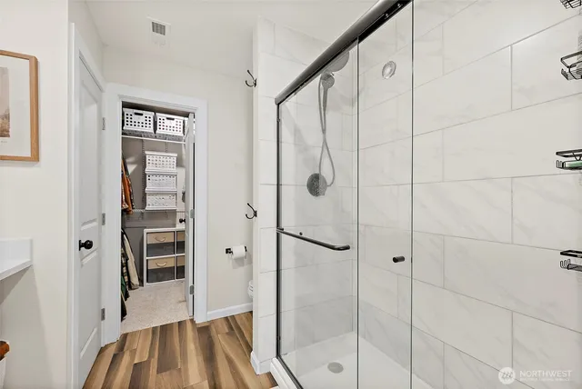 a view of a bathroom with a shower