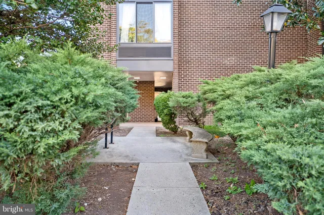 a view of a backyard with potted plants and a bench