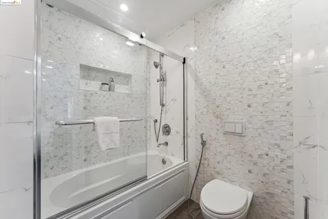 a view from deck having patio