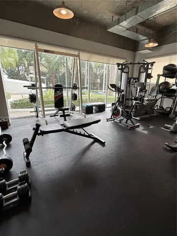 a view of a room with gym equipment