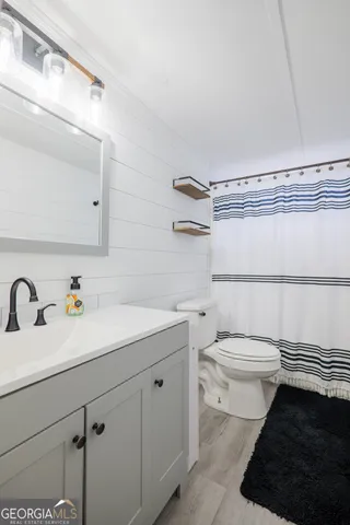 a bathroom with a sink a toilet and vanity