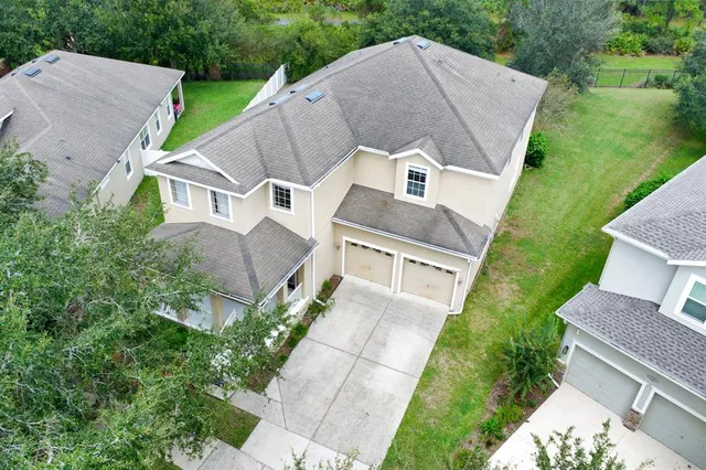 an aerial view of a house