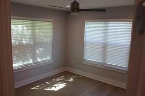 a view of a small space with a window