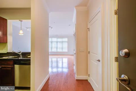 a view of a livingroom with wooden floor