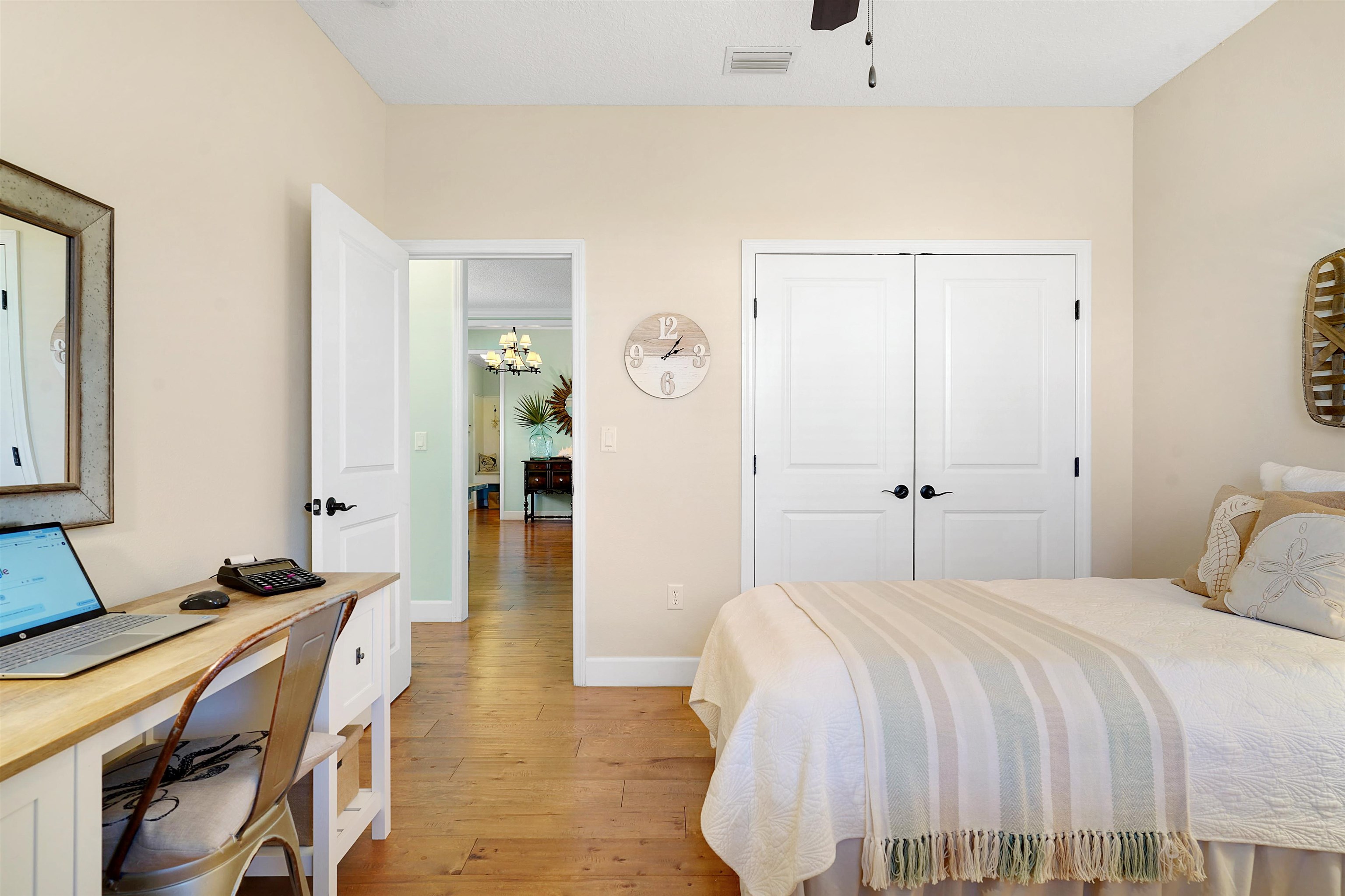 248 Pizarro Road St. Augustine, FL 32080 - Photo 33 of 53 Bedroom with light wood finished floors, a closet, an office area, and ceiling fan