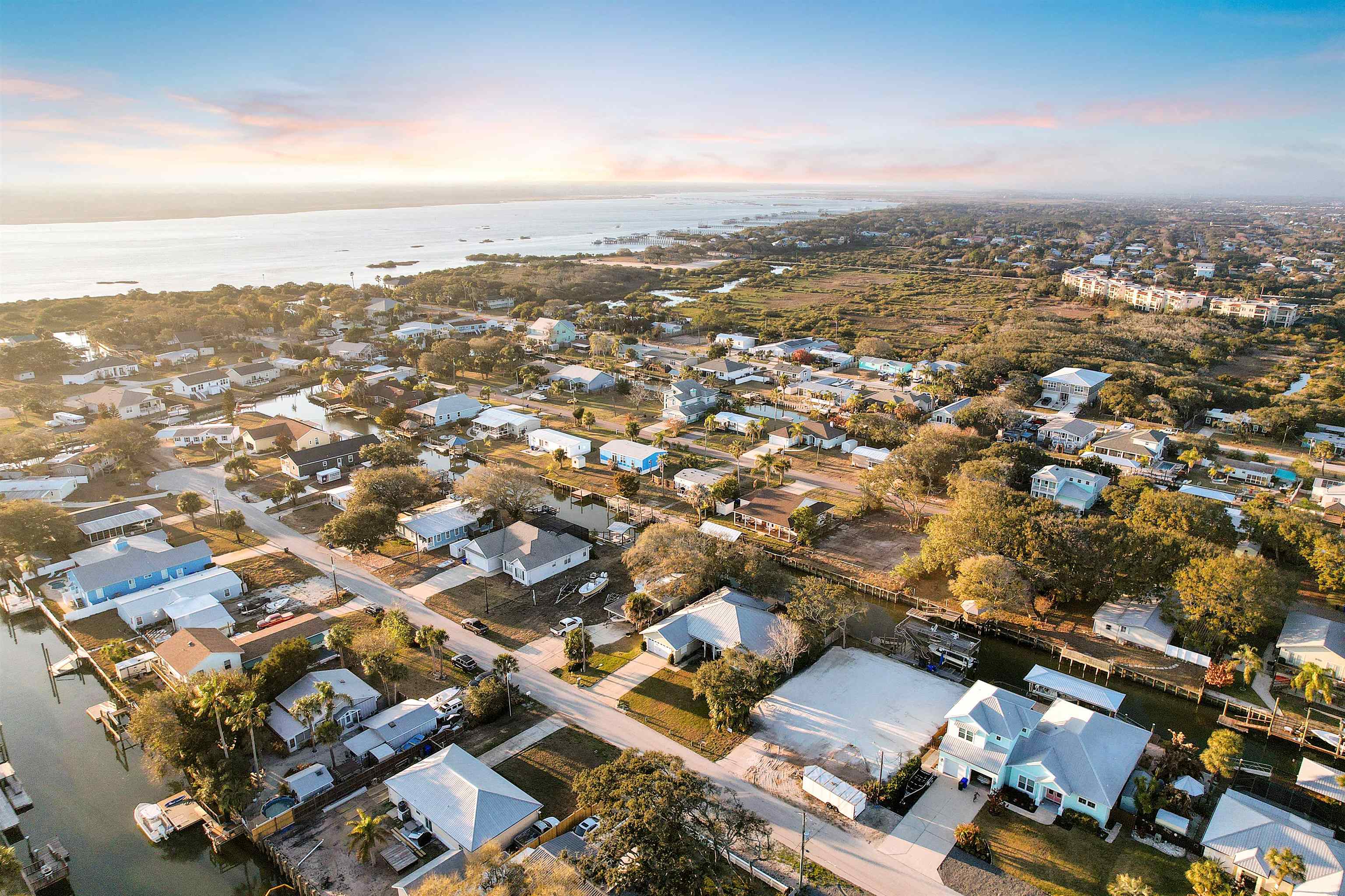 248 Pizarro Road St. Augustine, FL 32080 - Photo 52 of 53 Aerial view at dusk of a water view and a residential view