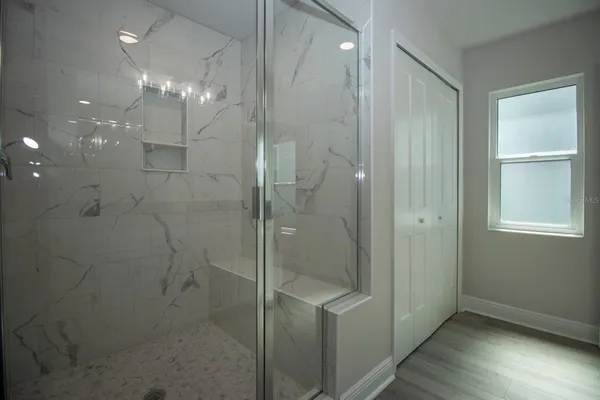 a bathroom with a shower