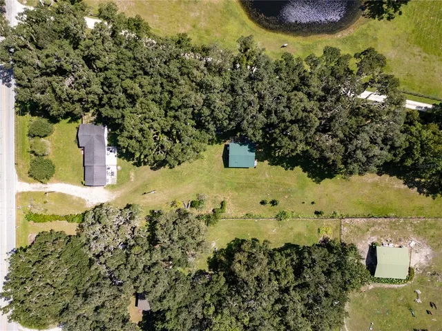 a view of a swimming pool with a bench in a garden