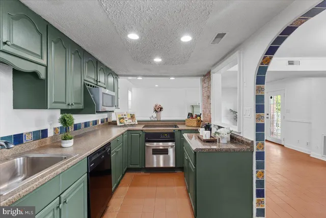 a kitchen with lots of counter top space