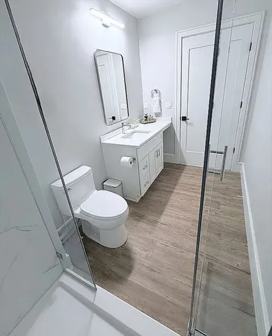 a bathroom with a sink a toilet and a mirror
