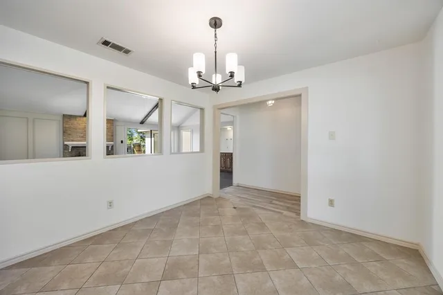 a view of a chandelier in a room