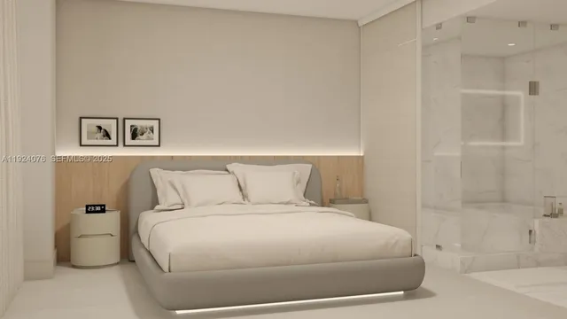 a bedroom with a bed and a couch