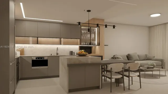 a kitchen with a table and chairs