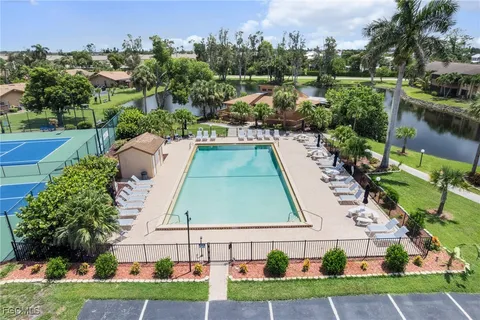 an aerial view of a house with a garden