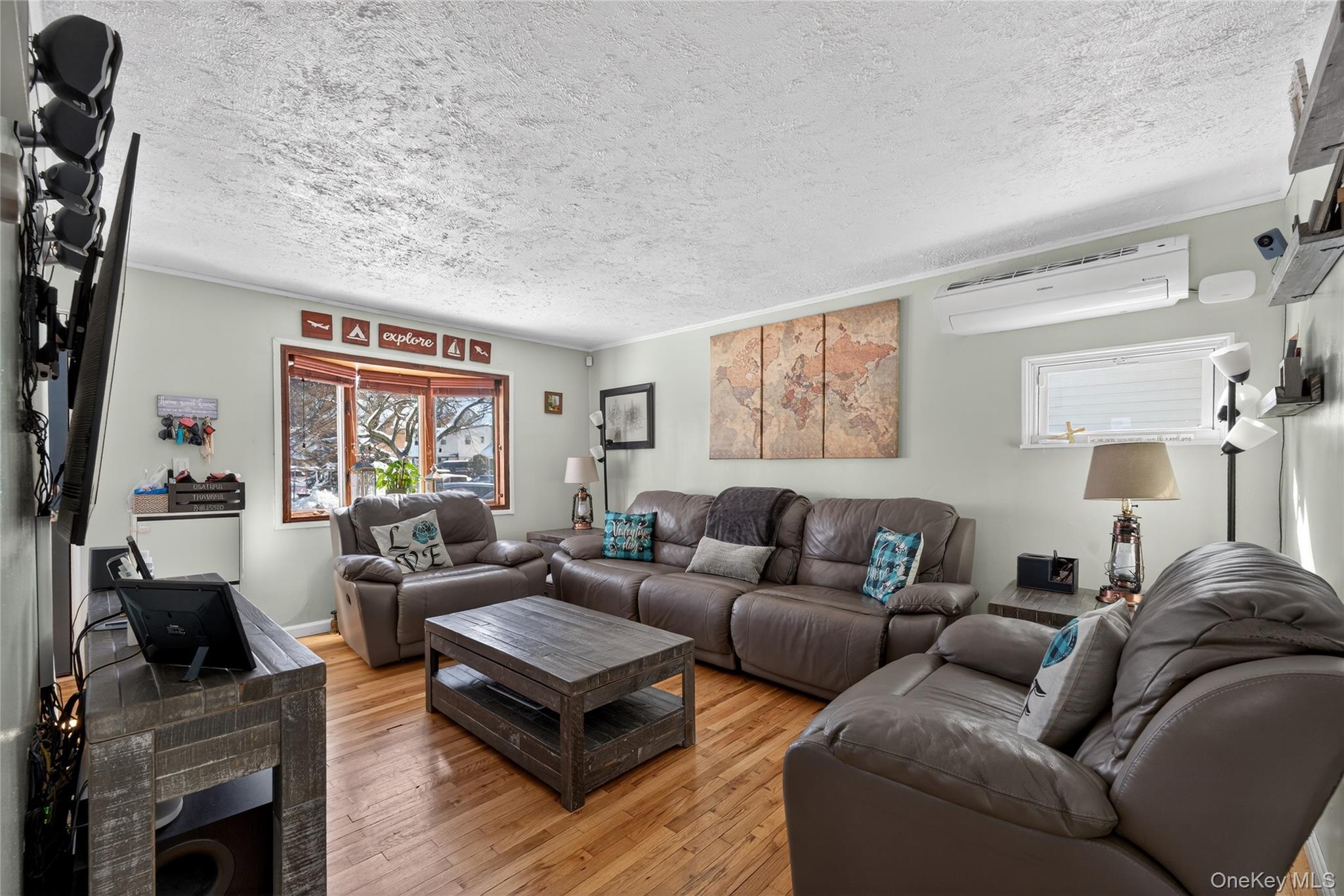 49-54 166th Street Queens, NY 11365 - Photo 15 of 41 a living room with furniture a flat screen tv and a fireplace
