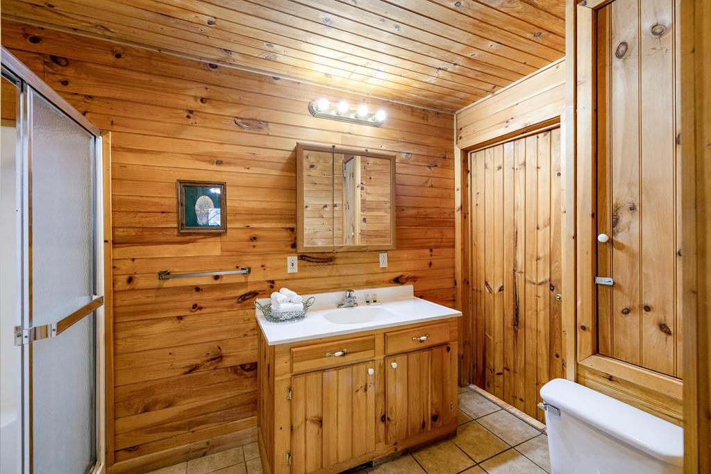 101 Moonshine Mountain Road Mineral Bluff, GA 30559 - Photo 65 of 70 a bathroom with a sink a mirror and a shower